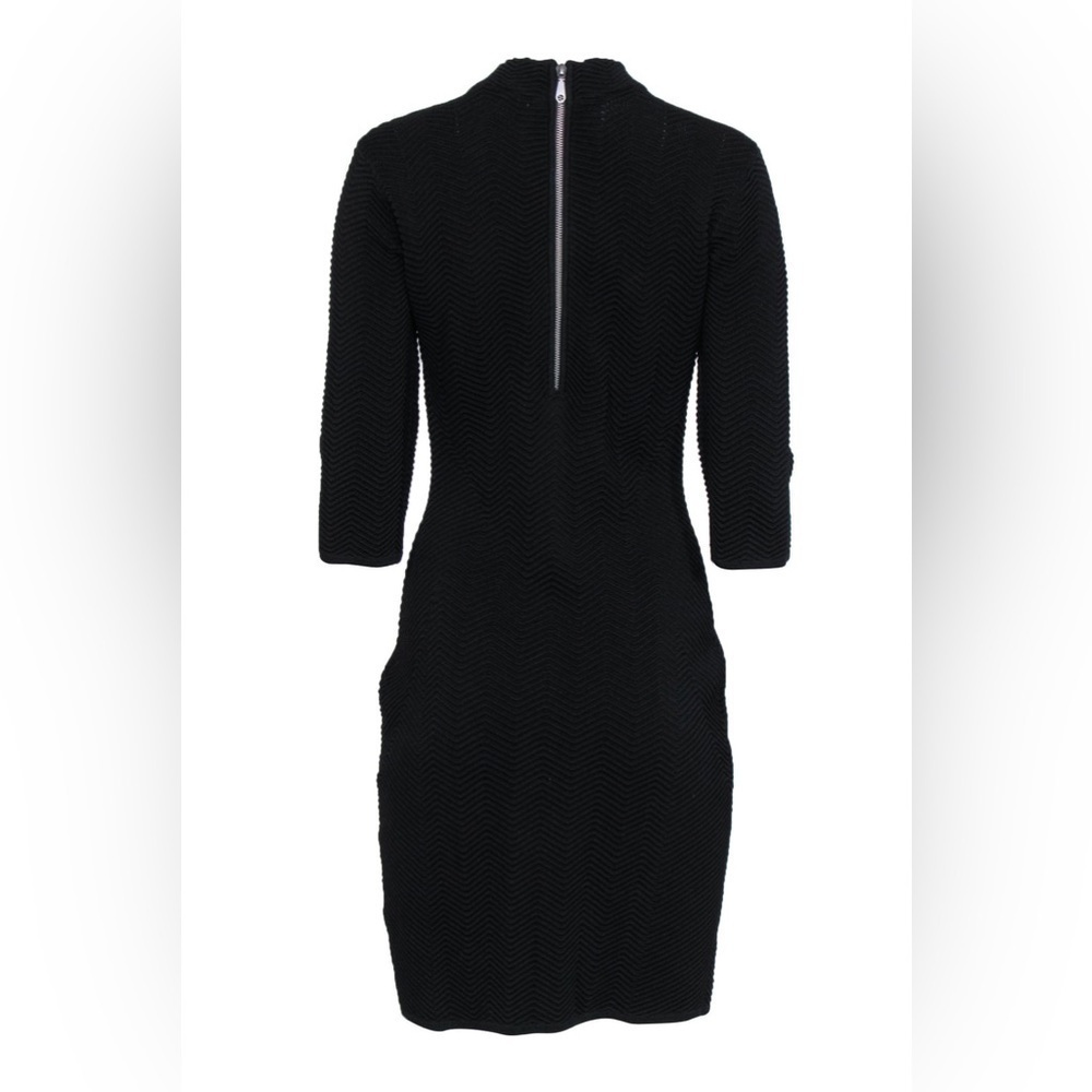 Rebecca Minkoff Black Stretch Textured Zig-Zag Ribbed Bodycon Dress Size M - Picture 12 of 12